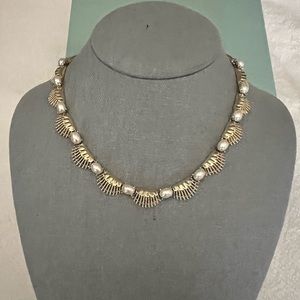 Vintage Coro Simulated Pearl Gold-Tone Feather Necklace
